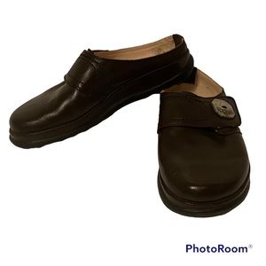 HAFLINGER SHOES SLIDES FLATS MULES CLOGS BROWN LEATHER GERMANY SIZE 38 7.5